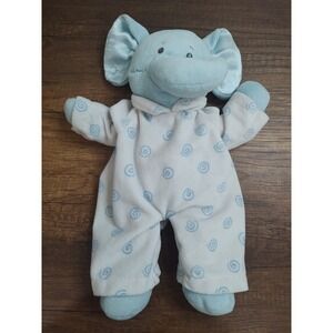 Baby Ganz Elephant Plush Blue White Swirl Pajama Velour Rattle Satin Ear Toy 12"